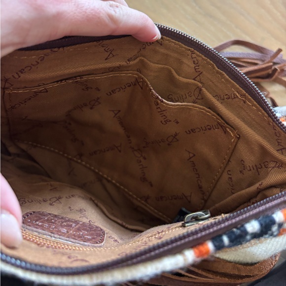 American Darling Bag Churro Wool Leather Tooled Fringe Aztec Boho Crossbody NWT - Picture 8 of 15